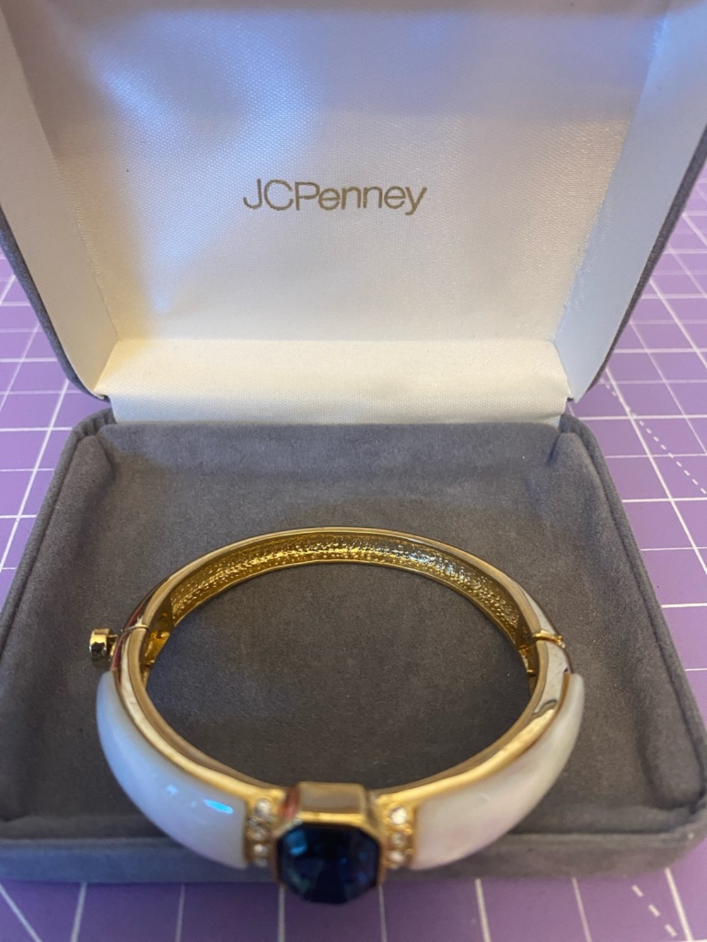 jcpenney Gold-Tone Bangle with White Enamel and Blue Crystal